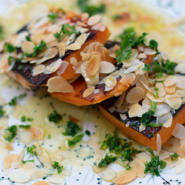 Almond and Dijon Mustard Roasted Butternut Squash with Lime and Fattoush