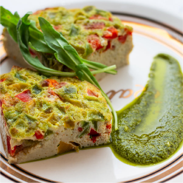 Pesto Pepper Frittata with Squash with Arugula Salad