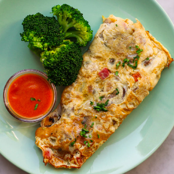 Vegetable Omelet, Tomato Concasse, Steamed Broccoli