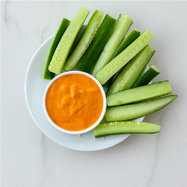 Crunchy Bell Pepper Dip with Cucumber Sticks