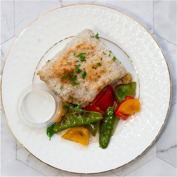 Coconut Crusted White Fish with Stir-Fried Veggies