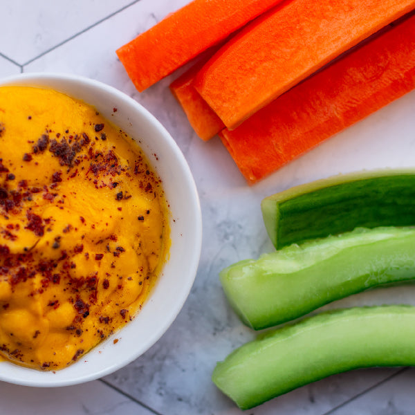 Carrot Hummus, Crunchy Veg