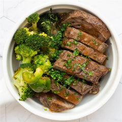 Grilled Beef Rib-Eye, Sautéed Spinach and Green Veg with Jewelled Fried Rice