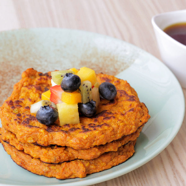 Paleo Pumpkin Pancake, Maple Syrup with Mini Fruit Cup