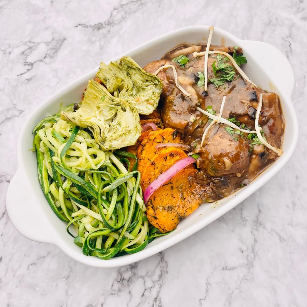 Keto Beef Meatballs Espagnole, Pumpkin & Zucchini Noodles – Basiligo