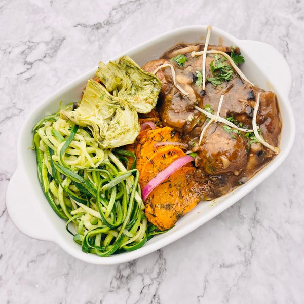 Keto Beef Meatballs Espagnole, Pumpkin & Zucchini Noodles