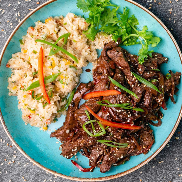 Korean Beef Bulgogi with Enoki Mushroom Cauli rice
