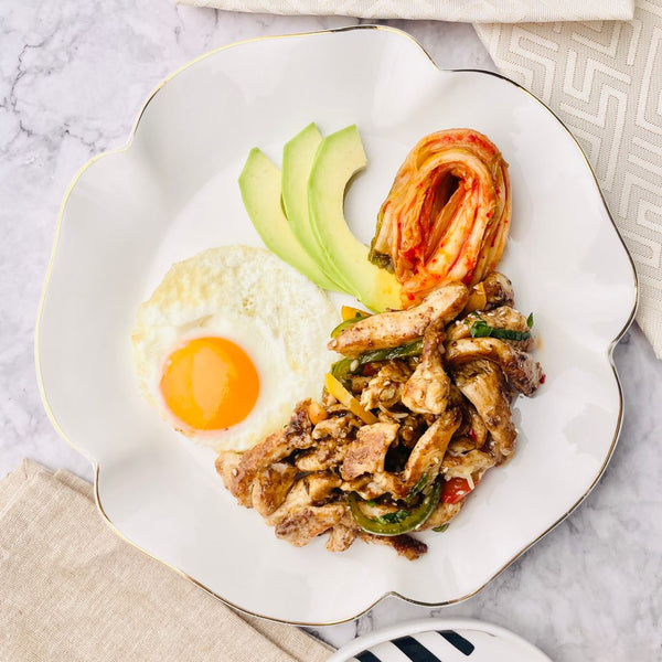 Kung Pao Chicken with Egg, Avocado & Kimchi