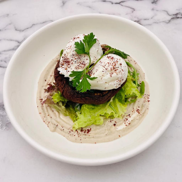 Portobello Mushroom Basket, Poached Eggs & Mushroom Veloute