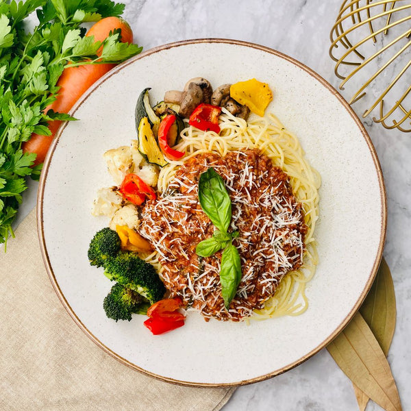 Spaghetti Beef Bolognese, Roasted Veg