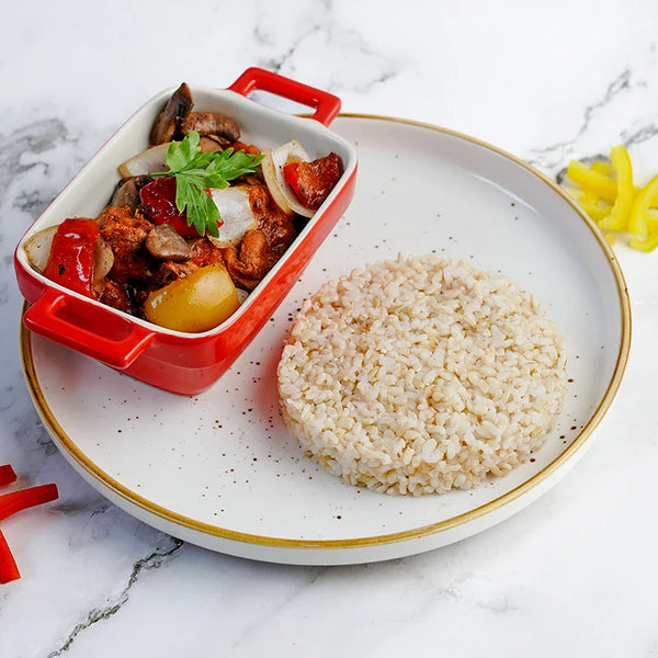 Chicken Cacciatore with Brown Rice and Kale Tabbouleh