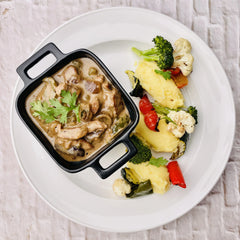 Chicken Stroganoff with Parsley Rice & Roasted Vegetables