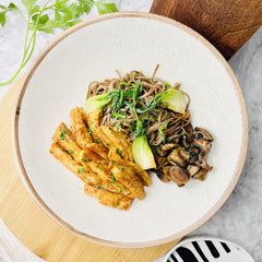 Sesame Honey Chicken with Buckwheat Noodles & Roasted Mushroom
