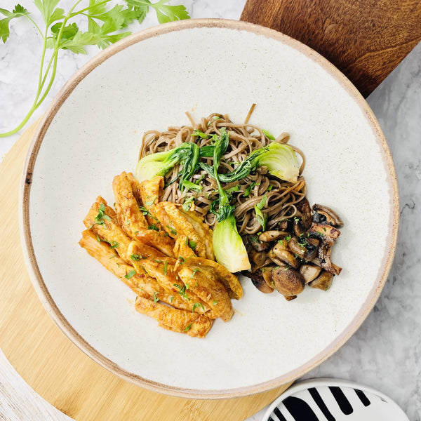 Sesame Honey Chicken with Buckwheat Noodles & Roasted Mushroom