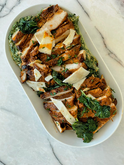 Skillet Tomato Chicken with Parmesan Spinach